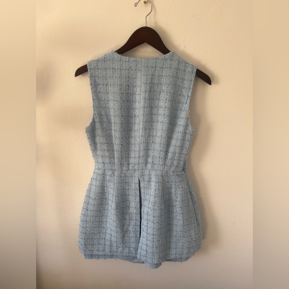 Mable Tweed Matching Set Light Blue Pearl Button Vest Shorts Size M - Picture 3 of 10